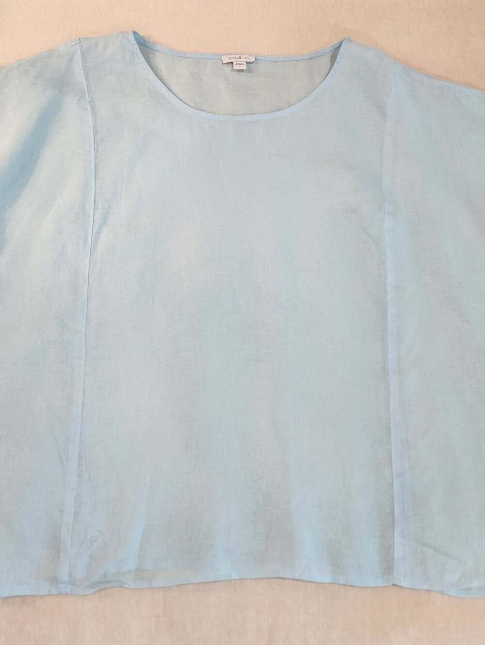 Pure Jill 100% Linen Short-Sleeve Tunic Top Light Aqua Medium - Picture 3 of 6